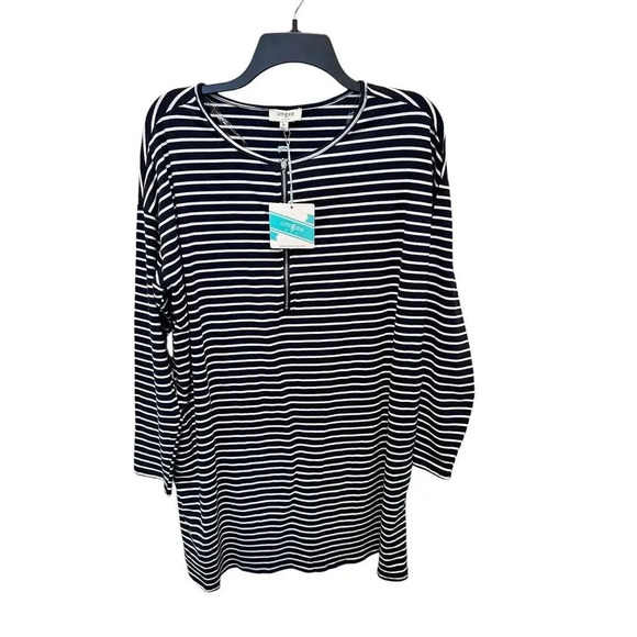 NWT Umgee Navy & White Striped 1/4 Zip Mini Tunic Dress Size Medium - Picture 2 of 4